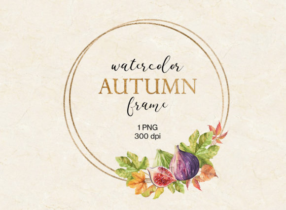 Autumn Watercolor Frame, Figs Floral