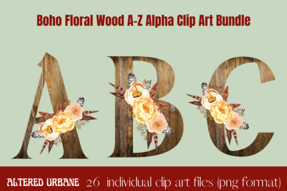 Boho Floral Wood Alpha A-Z Clip Art Set: A Versatile Tool for Creative Projects