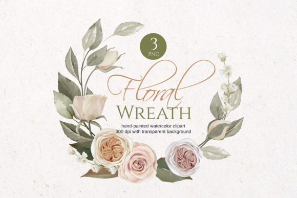 Cream Roses Floral Wreath: Elegant Clipart for All Occasions