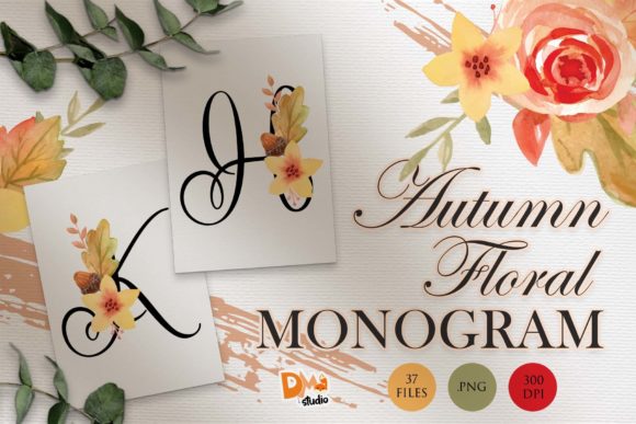Discover the Beauty of Monogram Autumn Floral Watercolor Set 3