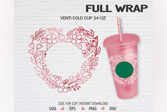 Embrace Elegance with Heart Cute Floral, Venti Cold Cup 24 Oz