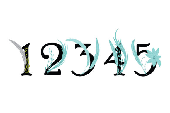 Watercolor Floral Leaf Number Set